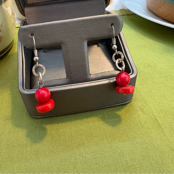 Artisan Made Coral & Sterling Earrings - Picture 3 of 7